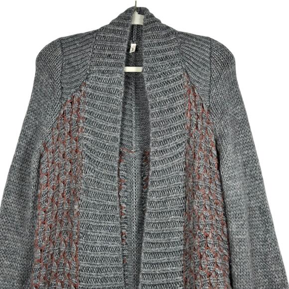 Anthropologie Moth Cardigan Large Long Open Front Gray Rust Wool Blend Knit Coat - Picture 3 of 14
